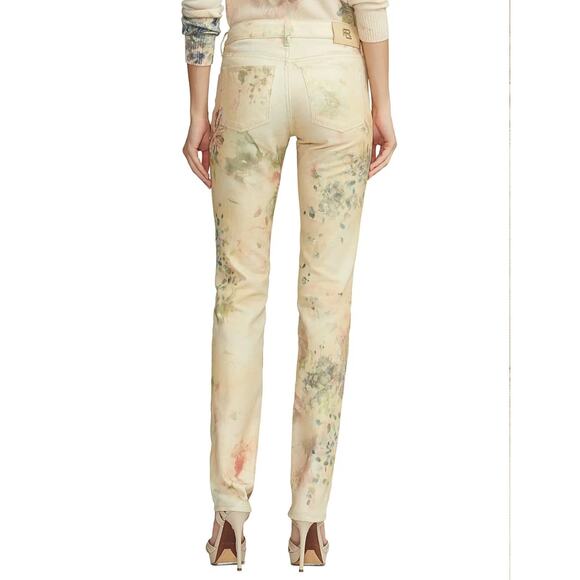 Ralph Lauren Purple Label 160 Slim Floral Denim Pant Womens 25 Yellow - Picture 4 of 14